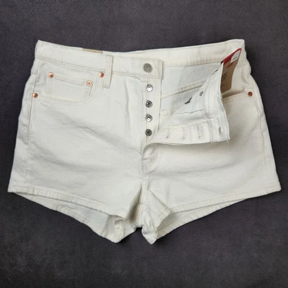 Levis 501 Shorts Womens 33 White Original Fit High Rise Button Fly Denim - Picture 3 of 11